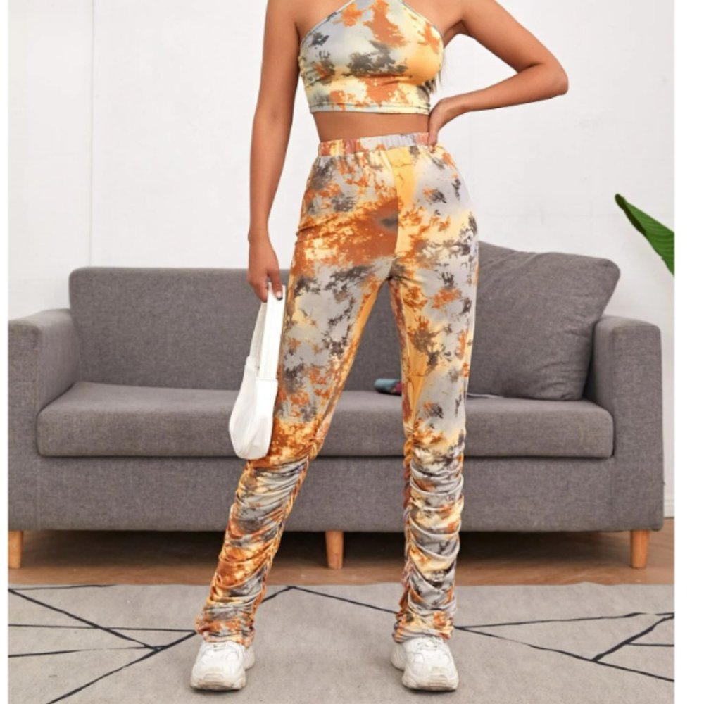 Yellow Tie Dye Stretch stacked legging XL Medium